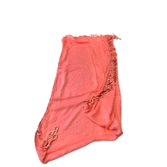 Coral Cotton Scarf Rectangular Tassels Poly and Cotton Light and Comfy- NEW - Picture 2 of 7